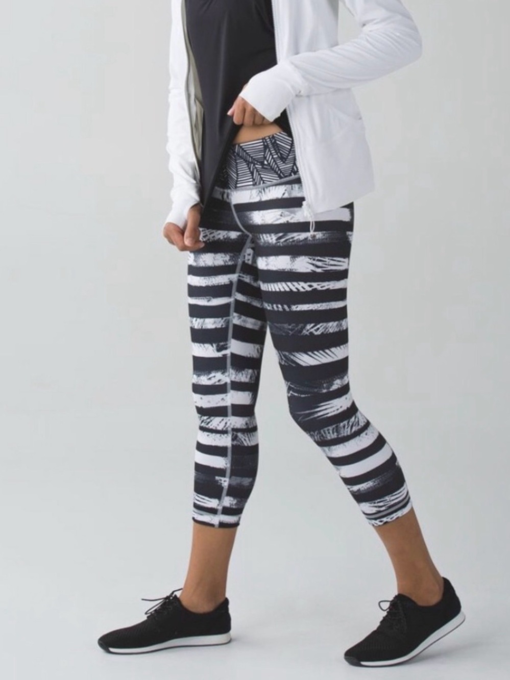 lululemon athletica Black & White Striped Palm-Print Leggings